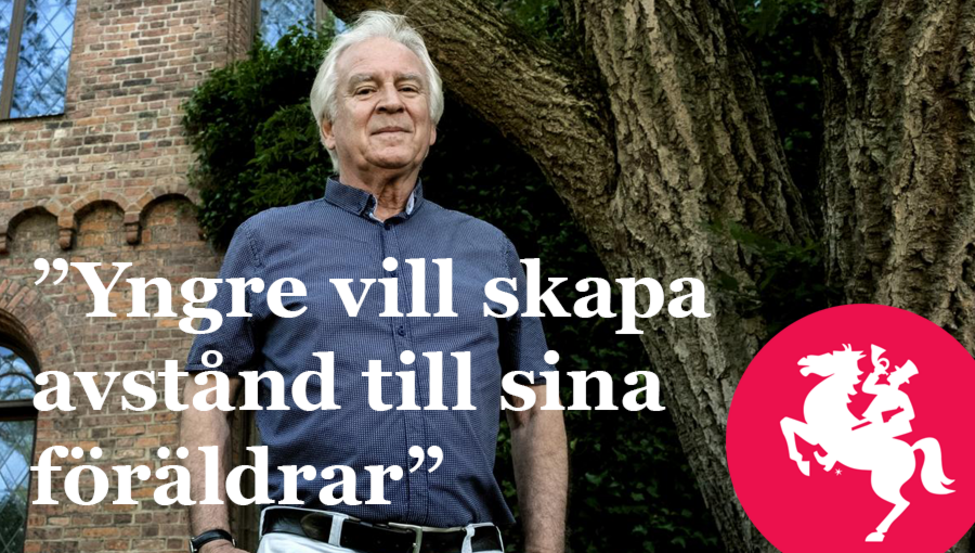 Illustration med Peter Gärdenfors, texten "Språkforskaren: ”Yngre vill skapa avstånd till sina föräldrar”" och Sydsvenskans logotyp